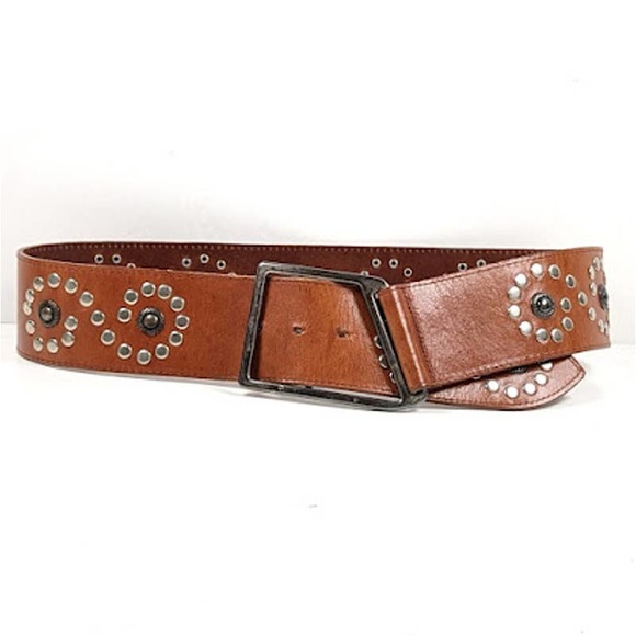 Vintage Avignon Made in USA Wide Leather Hip Belt Studded Brown Size Small main image 8